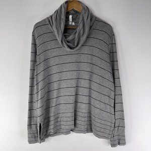 CABLE & GAUGE Women Gray Striped Cowl Neck Soft Knit Pullover Top Size XL